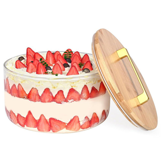 YUBAMIN 195oz Large Trifle Bowl Glass, 9.8" Large Salad Bowl with Lid, Clear Glass Serving Bowl for Laying Ice Cream Cakes, Cupcake, Salad, Fruit, Microwave & Dishwasher Safe, Kitchen Must-Have