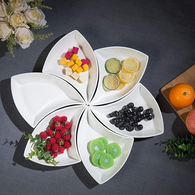 MyGift 6-Piece Lotus Flower Design Ceramic Serving Platter Combination