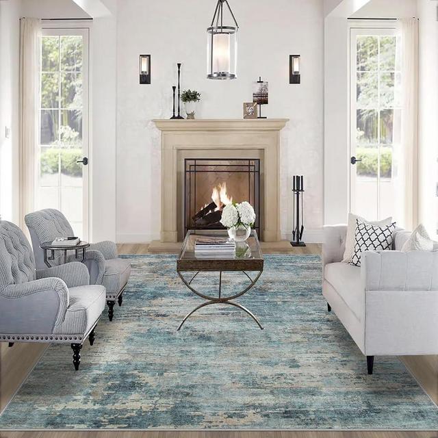 Area Rugs 9x12 Living Room: Large Machine Washable Area Rug with Non Slip Backing Non Shedding Abstract Stain Resistant Carpet for Bedroom Dining Room Nursery Home Office - Green