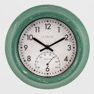 9" Indoor/Outdoor Clock With Temperature Green - La Crosse Technology