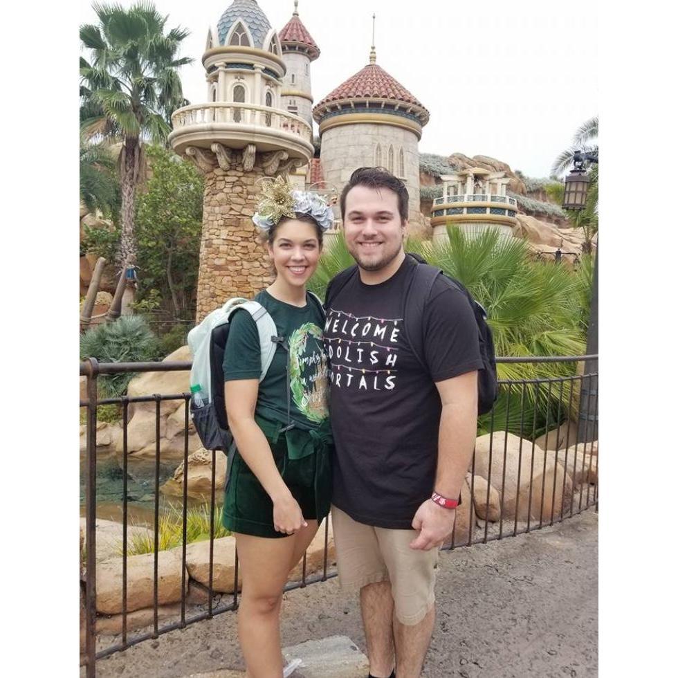 In front of The Little Mermaid attraction at Walt Disney World.