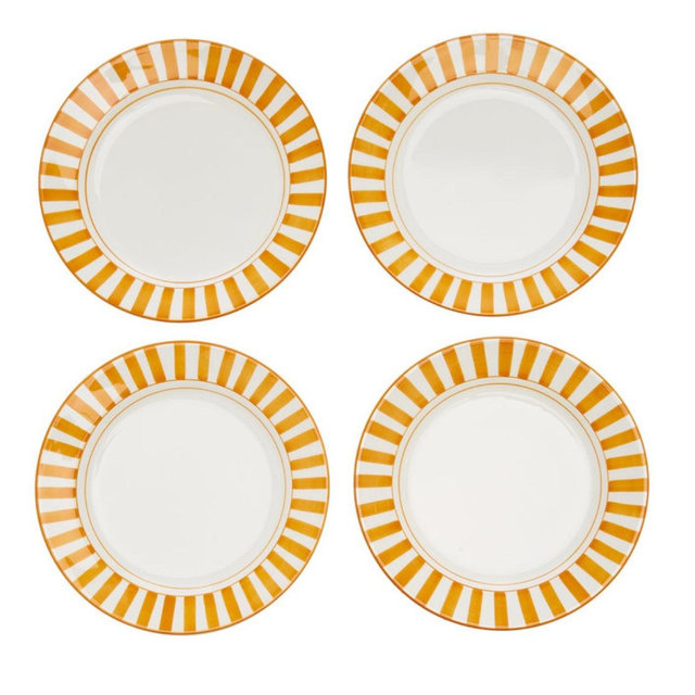 Set-Of-Four Striped Ceramic Dessert Plates