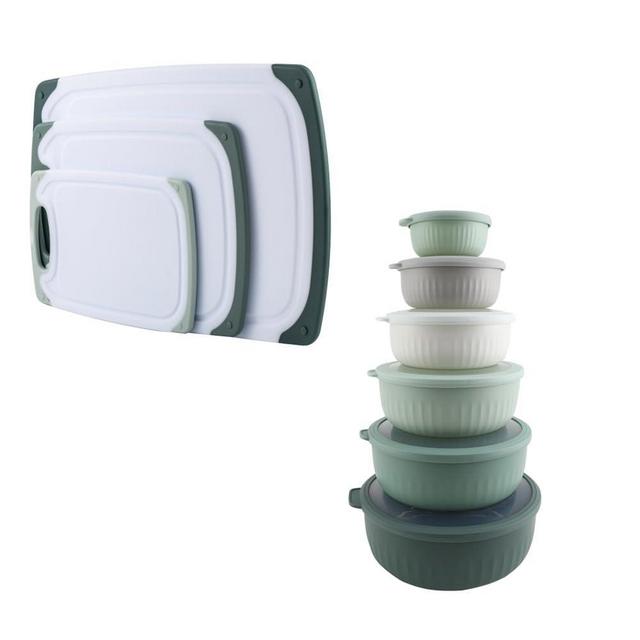 COOK WITH COLOR Prep Bowls with Lids and Cutting Board Set- 3 Pc. Kitchen Cutting Board Set and 12 Piece Nesting Plastic Small Mixing Bowl Set with Lids