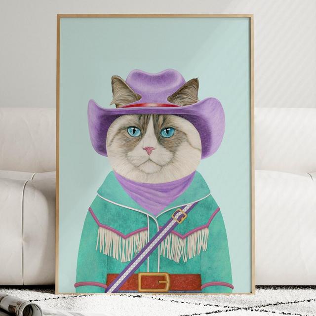 Ragdoll Cat Rodeo Print - Quirky Cat Gift, Vibrant Colorful Western Wall Art, Funny Pet Gift,