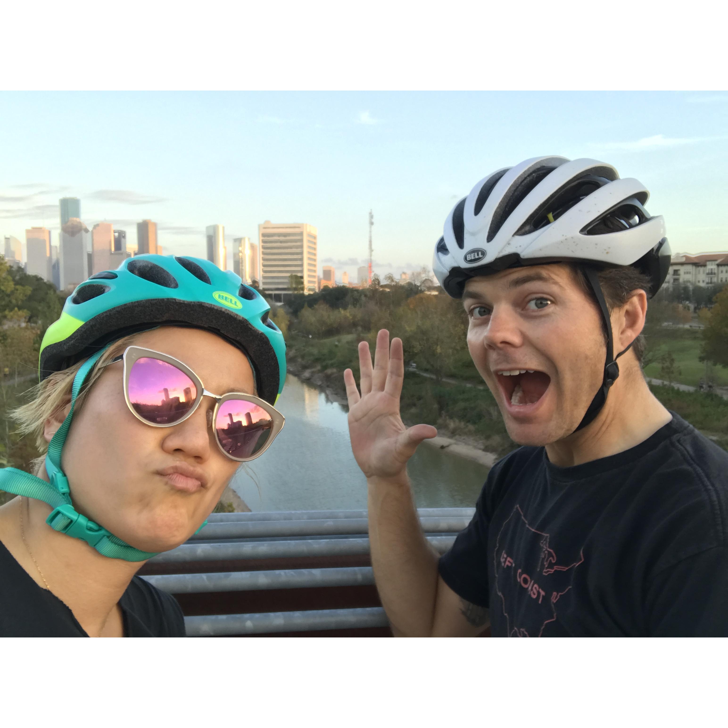What a surprise. We're on bikes in Houston! T-shirts in December was alright by us.