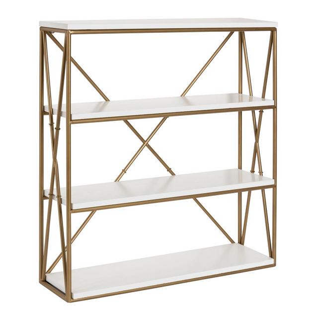 24.2" x 22" Ascencio Four-Tier Wood and Metal Wall Shelf White/Gold - Kate & Laurel All Things Decor