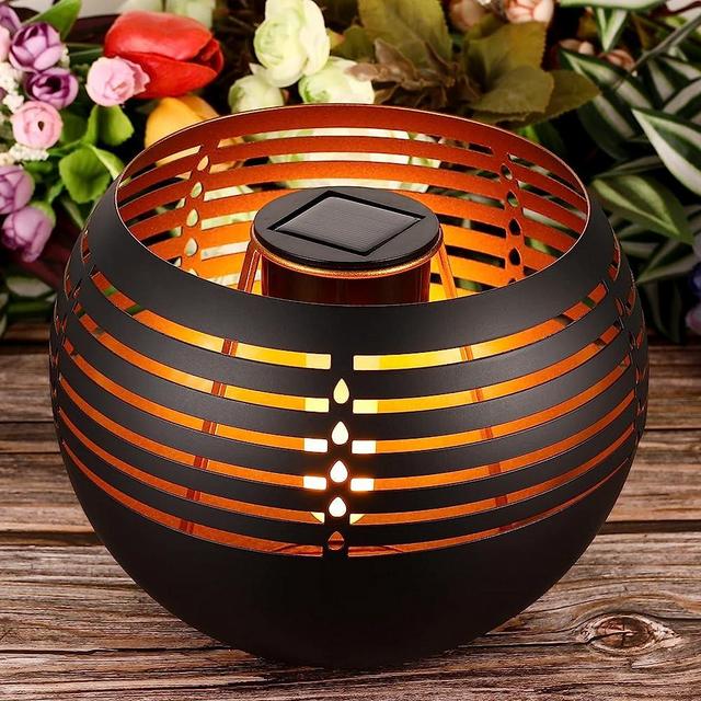 Solar Outdoor Table Lantern Flickering Flame Light Metal Pot with Warm Yellow Dancing Flicker Garden Decor LED Tabletop Lamp Waterproof Decorative for Garden, Landscape, Patio,Yard, Pathway (Candel)