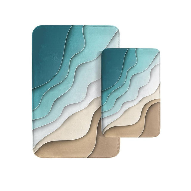 Britimes Bathroom Rug Mat Set of 2 Mats Rugs No Slip Green Abstract Sand Beach Beach Waves Bath Mat Bathroom Decorations Carpets 16x24 and 20x32 inches for Kitchen Bedroom Indoor