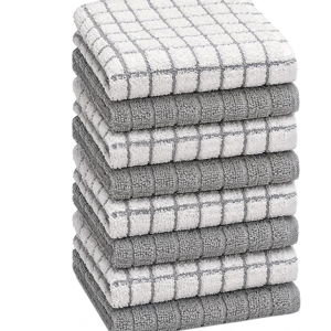 Bumble Dish Cloths (8 Pack) | 12" x 12" | 100% Cotton Kitchen Towels | 405 GSM | Soft, Highly Absorbent & Durable Dish Towels for Kitchen | Gray