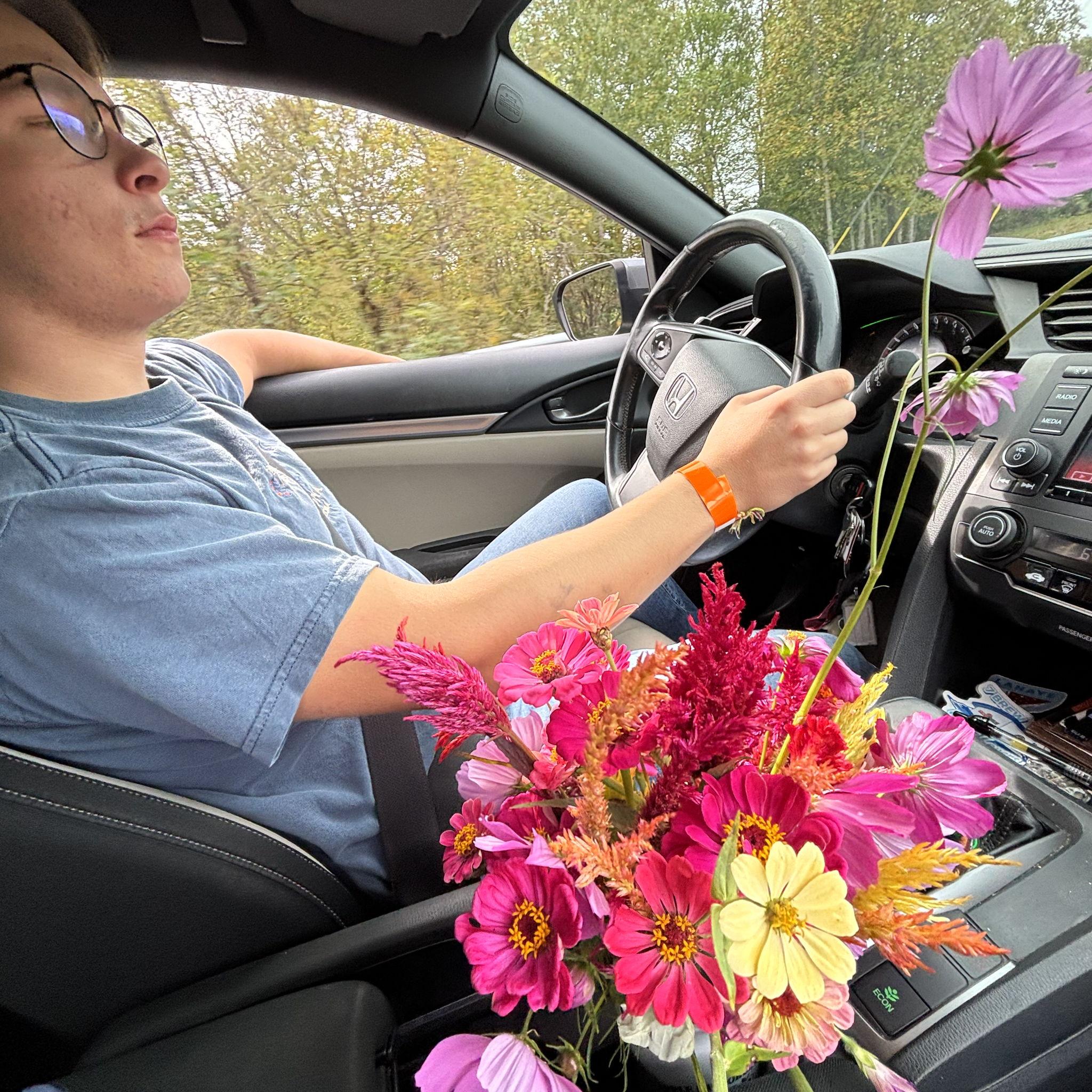 Flower picking at an orchard over fall break