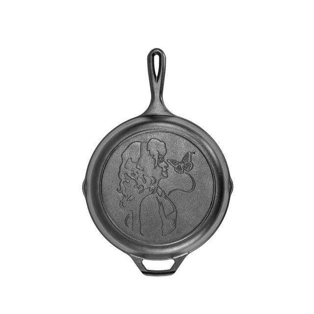 Lodge 10.25 Inch Dolly Parton Pre-Seasoned Cast Iron Stamped Skillet - Signature Teardrop Handle - Use in the Oven, on the Stove, on the Grill, or Over a Campfire, Black