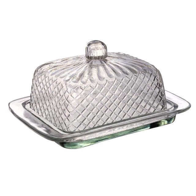 Creative Co-Op Embossed Rectangular Reclaimed Glass Butter Dish, Clear