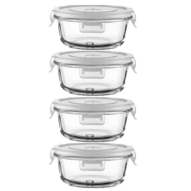 B.GUBOBOYA Small Round Glass Containers with lids, Round Food Storage Containers with Lid, 1.5 Cup Small Glass Food Containers with Lids BPA-Free, Microwave, Dishwasher, Freezer Safe (4 Pack)