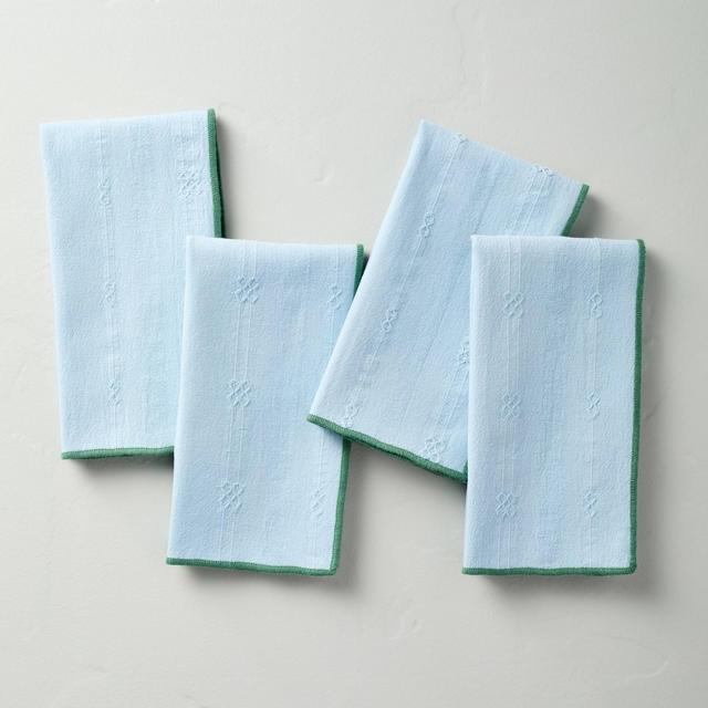 4pk Textured Stripe Cloth Napkins Blue - Hearth & Hand™ with Magnolia