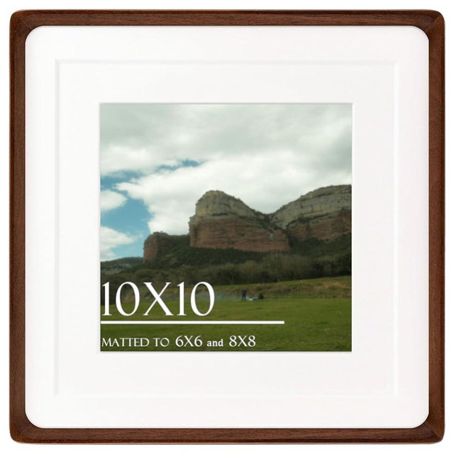 Husteria 10x10 Square Picture Frame in Natural Walnut Wood, Solid Wooden Frames matted to 6x6/8x8, Gallery Frames for Wall Mount or Tabletop Display