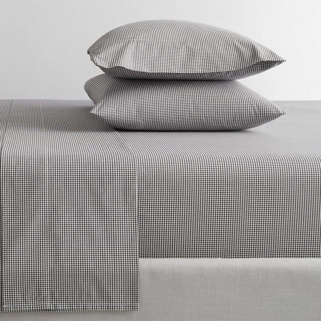 Micro Gingham Organic Cotton Sheet Set, King, Charcoal