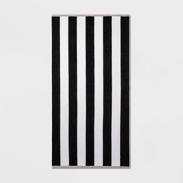 Reversible Cabana Striped Beach Towel Black/Gray - Sun Squad™