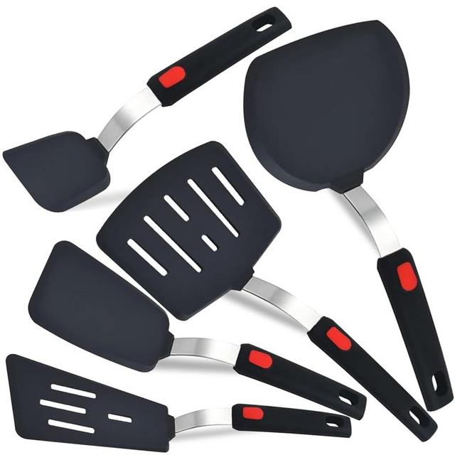 Silicone Spatula Turner, 5-Pack Spatulas Silicone Set for Nonstick Cookware, 600°F Heat Resistant Kitchen Cooking Utensils Set for Egg, Pancake