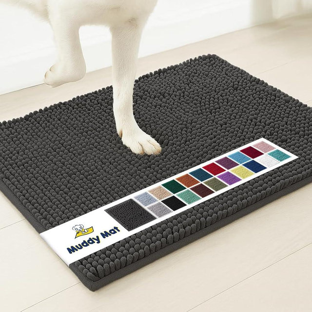 Muddy Mat® | Super Absorbent Door Mat Indoor, Microfiber Quick Dry Chenille Entryway Rug, Non-Slip Front Door Mat, Indoor Mats for Entryway, Machine Washable Pet Rug, Charcoal 16"x24"
