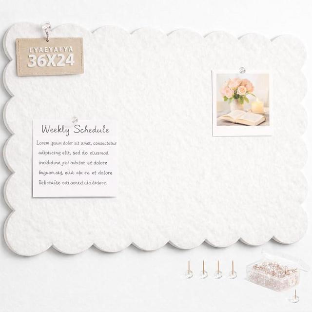 EYAEYAEYA Scalloped Felt Bulletin Board 36 x 24 Inches, Large Decorative Pin Board for Wall, Vision & Message Board for Home Office, Bedroom & Study (Warm Beige)