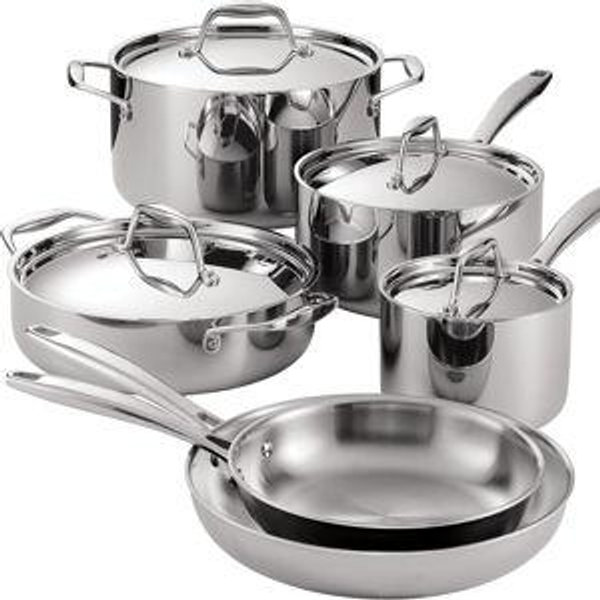 Tramontina Signature Tri-Ply Clad Stainless Steel 10-Piece Cookware Set with Lids, Pots and Pans Kitchen Set, Induction-Ready, Dishwasher-Safe, NSF-Certified, Made in Brazil