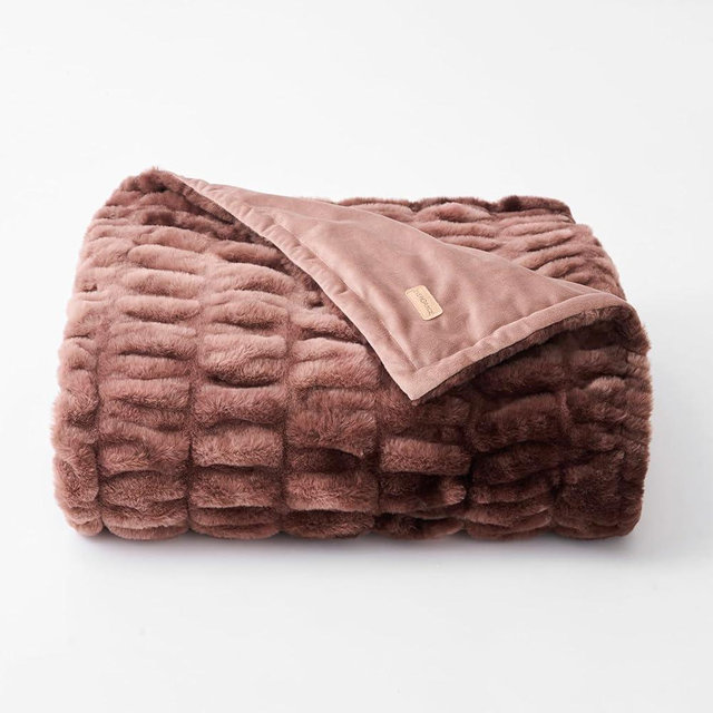 EVERGRACE Luxurious Soft Faux Rabbit Fur Throw Blanket, Cozy Fuzzy Plush Warm Throws for Couch Bed Sofa Chair Home Decor, Ruched Bubble Fluffy Blanket with Reversible Velvet, 60" x 80", Mocha Brown