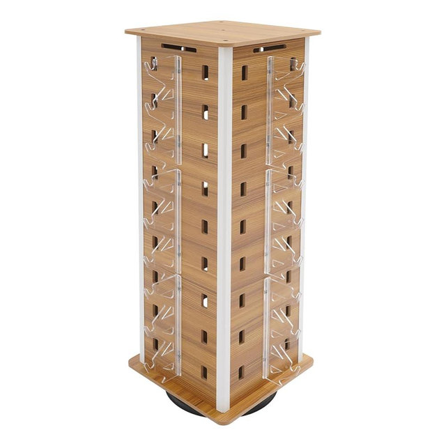 Bulelula Rotating Sunglasses Holder Organizer Rack Commercial Glasses Display Stand for 36 Pairs Eyeglasses Turning Stand Display Stand Counter Top Sunglasses Display Rack (Deep Wood Color)