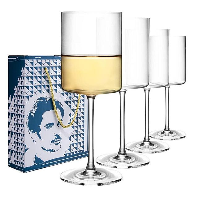 SANZO Square Wine Glasses Set 4, Wine Glasses, Crystal Wine Glasses 15oz, Elegant Design White Wine Glasses, Red Wine Glasses Set for Home Bar Party