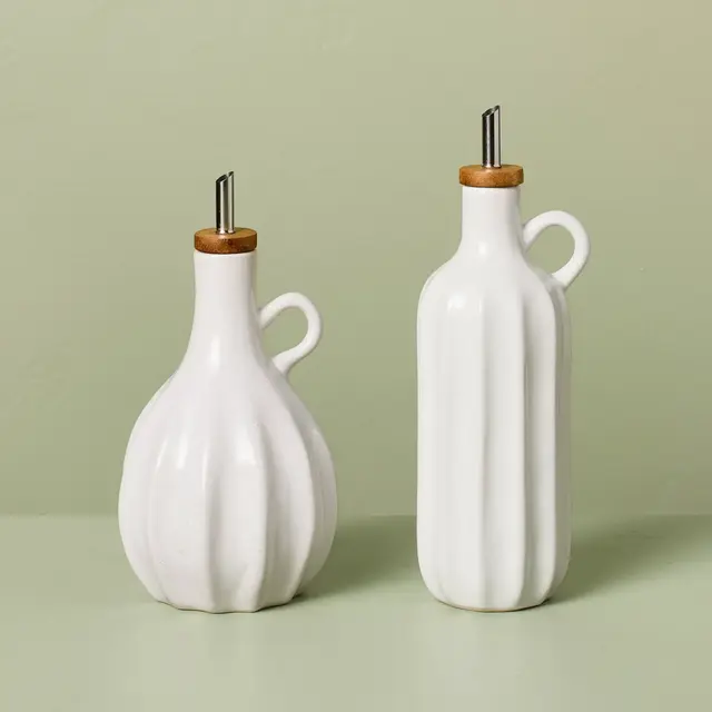 10oz 2pc Stoneware Oil and Vinegar Set Sour Cream - Hearth & Hand™ with Magnolia