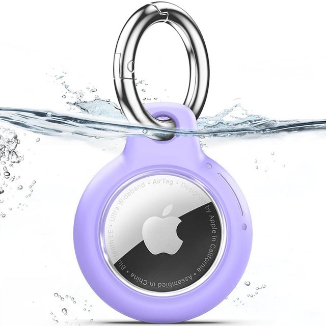 Upgrade Waterproof Airtag Holder with Apple Airtag Keychain, Hard PC Air Tag Case, Shockproof and Scratchproof Air tag Holder, Airtags Accessories for Apple Tag GPS Item Finder Tracker - Purple
