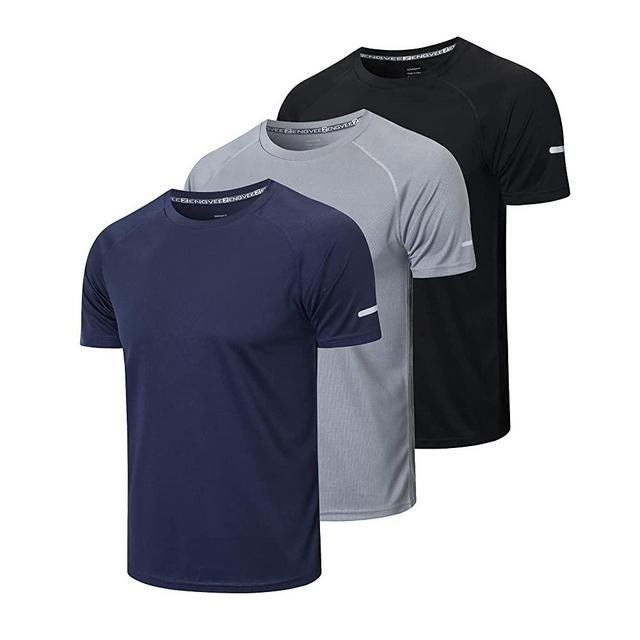 frueo Men's 3 Pack Workout Shirts Dry Fit Moisture Wicking Short Sleeve Mesh Athletic T-Shirts