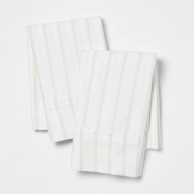 Standard 300 Thread Count Ultra Soft Printed Pillowcase Khaki Stripe - Threshold™