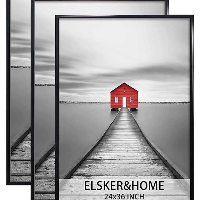 ELSKER&HOME 24x36 Poster Frame 3 Pack, Black Picture Frame for Horizontal or Vertical Wall Mounting, Durable and Scratch-proof