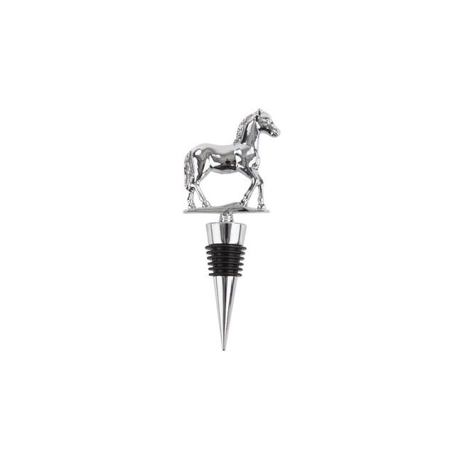 Twine Derby Wine Bottle Stopper, Keep Wine Fresh, Horse Bottle Stopper, Fits Standard Bottles, Metal, Rubber Seal, Silver, Set of 1