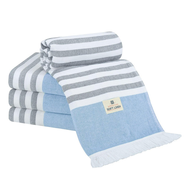 American Soft Linen 100% Cotton Turkish Peshtemal Beach Towels, 35"x60" Size 4 Pack Swim Towels for Beach and Pool Towels