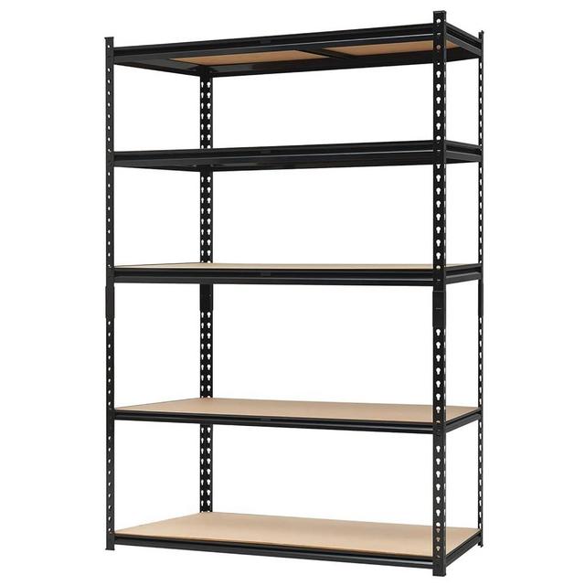 IDEALHOUSE 5-Tier Adjustable Storage Shelves, Heavy Duty Metal Garage Shelving Units, 48" L Utility Storage Shelves for Pantry, Kitchen, Basement, Warehouse, Bathroom, Laundry, Flower Room, Black