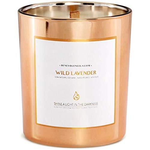Premium Wild Lavender Hand Poured Scented Candles 8 oz | 45 Hour Burn, Long Lasting, Highly Scented, All Natural Soy Candles | Relaxing Aromatherapy Candle in Rose Gold Glass Jar