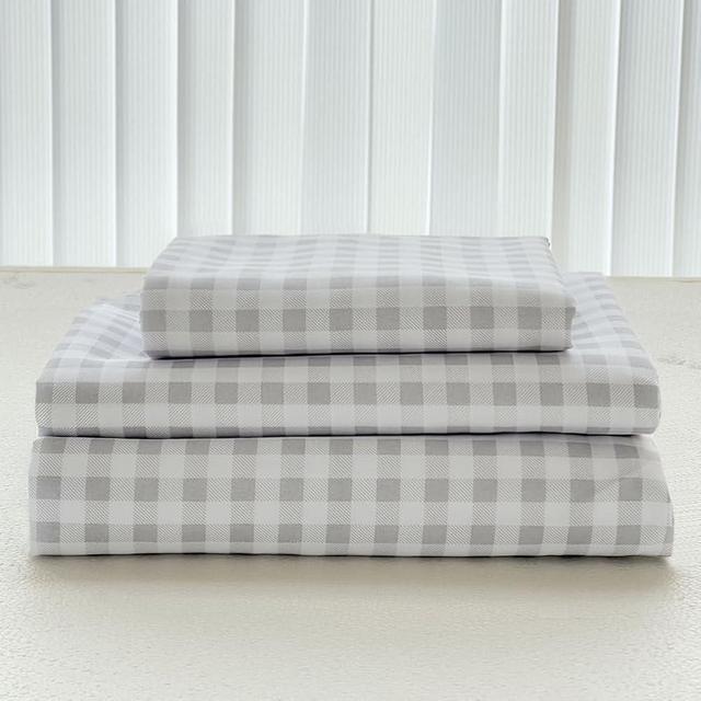 NSNLGSGC Light Grey Gingham Queen Sheet Set,Soft Brushed Microfiber Plaid Queen Bed Sheets, 4-Pieces Grid Sheet Set with Deep Pocket