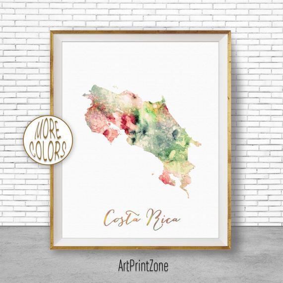 Costa Rica Map Costa Rica Print Watercolor Map Office Wall Decor Office Wall Art Living Room Art Map Decor Map Wall