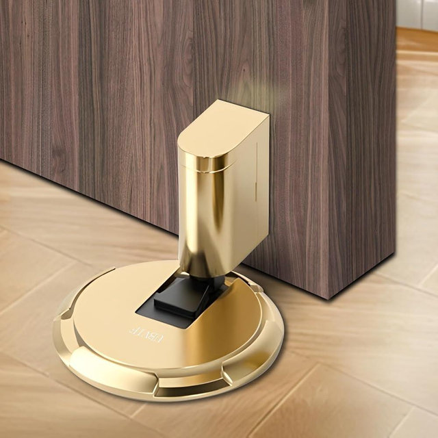 UBVIF No Magnetic Door Stopper, Adjustable, Mechanical Doorstop, Windproof Door Stop for Indoor, No Nails/Screws Needed,Heavy Duty Door Holder,Keep Door Open (1, Bright Gold)