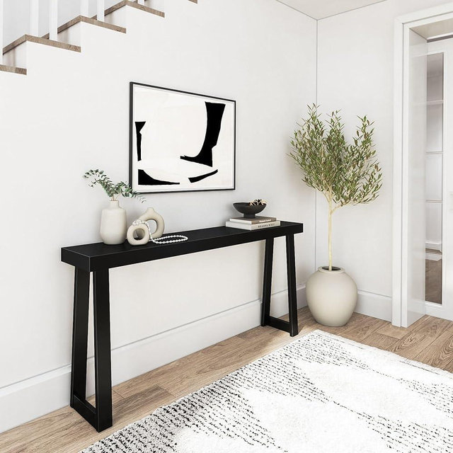 Plank+Beam Modern Solid Wood Console Table, 66 Inch, Sofa Table, Narrow Entryway Table for Hallway, Behind The Couch, Living Room, Foyer, Easy Assembly, Black