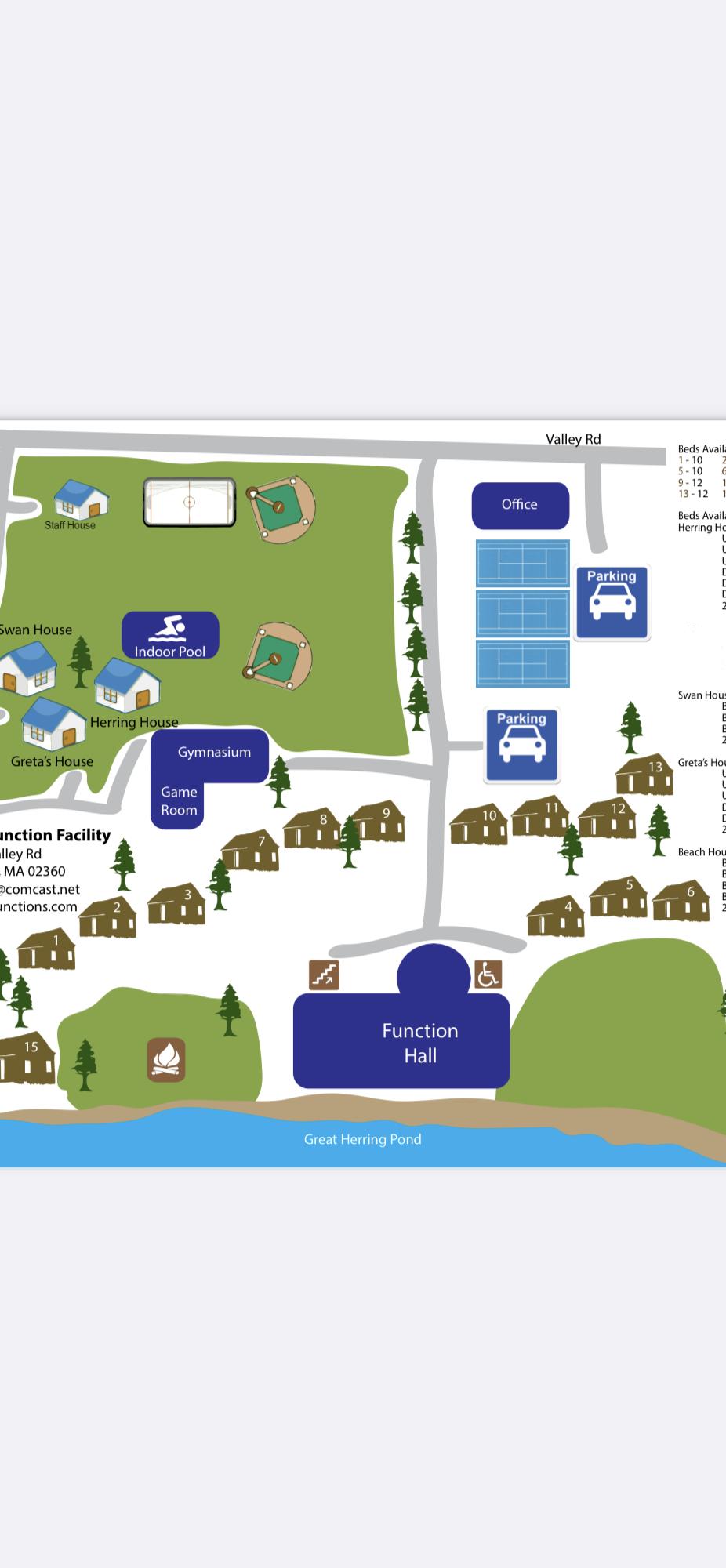 There are 15 cabins available that each sleep 10-12 people!