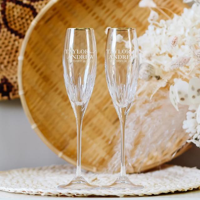 *See Notes for Guest* Personalized Gold Rim Vera Wang Duchess Crystal Champagne Flute (Set of TWO) Custom Engraved Toasting Flutes, Bride Groom Wedding Gift
