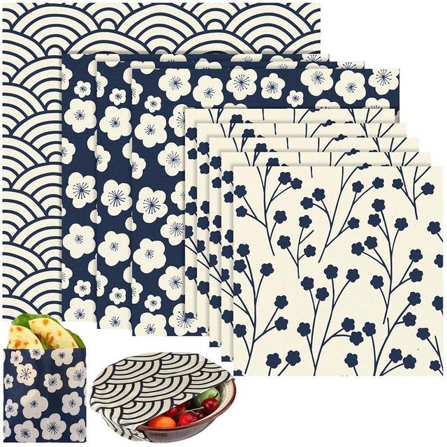 Fanfanwin 9 Pack Japanese Reusable Beeswax Wraps for Food Eco-friendly Beeswax Wraps Bread Sandwich Wrapper Organic Sustainable Zero Waste Reusable Plastic-free Food Storage Wrap 1 XL 3 Medium 5 S
