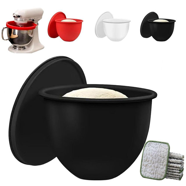 Mixaid Silicone Liners, 5 Quart Tilt-Head Stand Mixers, Silicone Bowl Inserts with Lids, Reusable Kitchen Aid Bowl Liners Silicone, Non-Stick, Dishwasher Safe Baking Accessories - (Black)