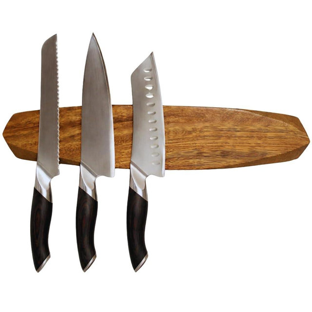 Ibyx Acacia Magnetic Knife Strip - Knife Holder for Counter - Universal Magnetic Knife Holder Fits All Knife Sets - Modern Kitchen Knife Storage - Solid Wood & Strong Magnets (16 Inches)