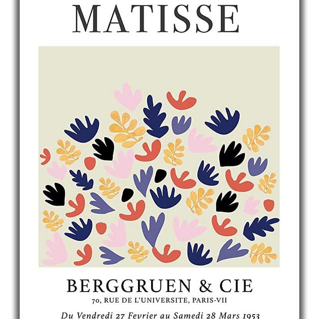 Matisse-Inspired No.14 Exhibition Wall Art Print. 11x14 UNFRAMED. Abstract, Minimalist Modern Wall Decor. Cut-Out ‘La Gerbe’ Artwork in Shades of Blue, Black, Gold, Pink & Terra.
