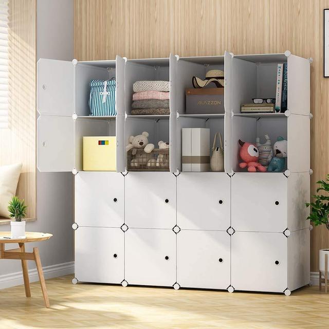 KOUSI Large Cube Storage -14"x18" Depth Cube (16 Cubes) Organizer Shelves Clothes Dresser Closet Storage Organizer Cabinet Shelving Bookshelf Toy Organizer, White