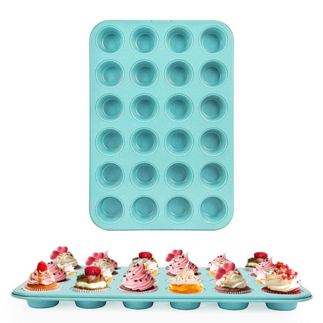 Spmarkt 2-Pack Light Blue 24-Cup Ceramic Mini Muffin Pan – Non-Stick Muffin Tin, PFOA-Free, Healthy Baking, Perfect for Cupcakes, Breakfast Treats & Party Delights