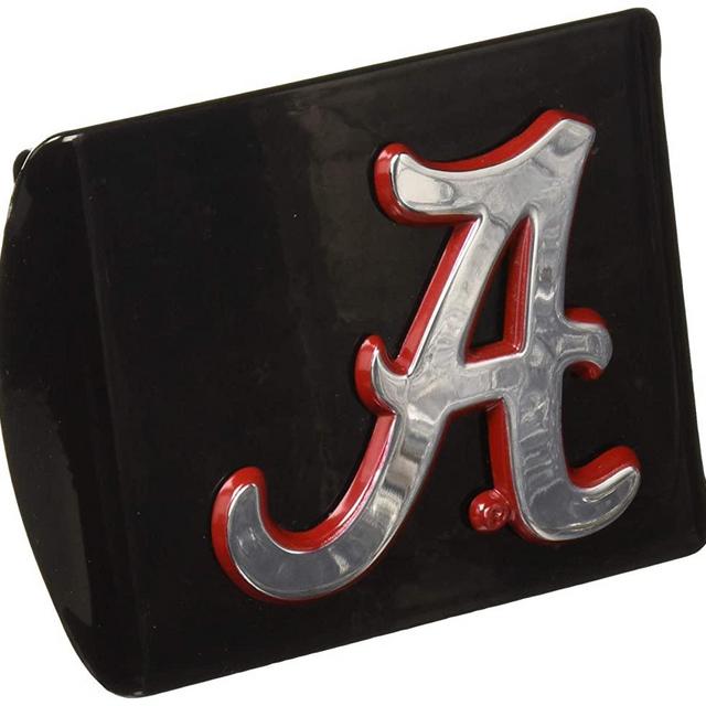 AMG University of Alabama Metal Emblem (Chrome with Crimson Trim) on Black Metal Hitch Cover